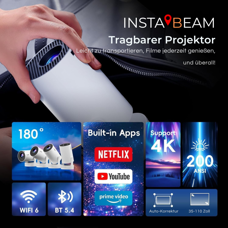 FULL HD Instabeam- WIFI Zugriff - Netflix & co vorinstalliert