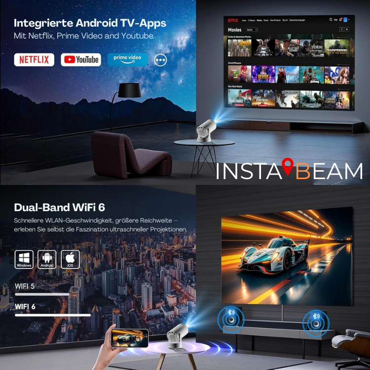 FULL HD Instabeam- WIFI Zugriff - Netflix & co vorinstalliert